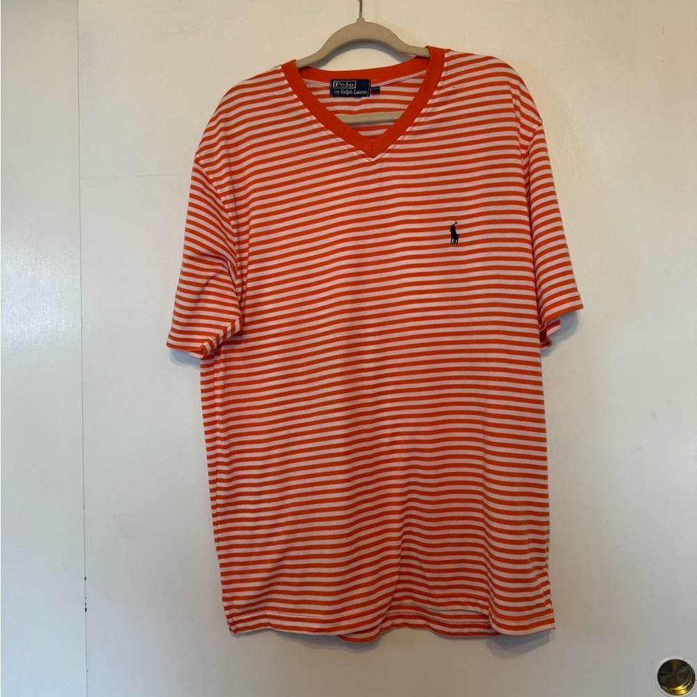 Ralph Lauren Men's Orange and White Striped Tee